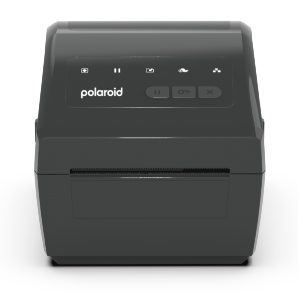 image | PT All ID Indonesia Front view of a dark gray Polaroid thermal printer with a control panel and paper slot visible on the front edge.