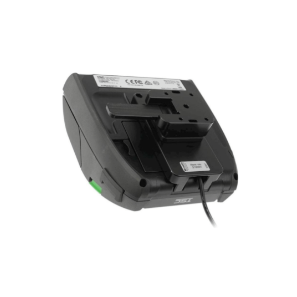 TSC Alpha-40L 4-inch Mobile Label Receipt Printer 6 | PT All ID Indonesia Cordless battery charging dock with a battery inserted and a connected power cable
